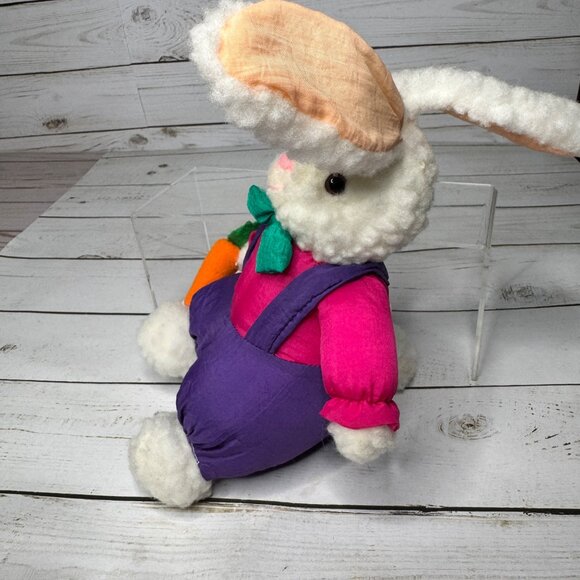 Vtg Nylon Easter Bunny Rabbit with Carrot 9" Purple Pink Plush Stuffed Animal - Picture 4 of 6